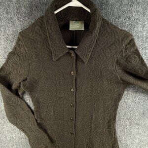 COOGI Women Cardigan Sweater Collared Swirl Knit Large Cotton Australia Stretch